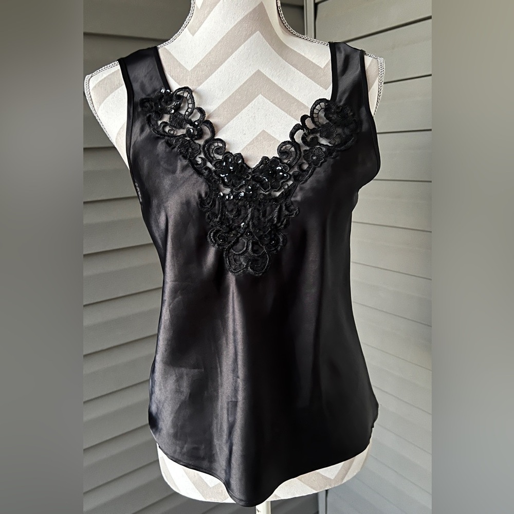 Vintage- Cinema Etoile Lace Camisole With Bead Detail Sz S Made In USA